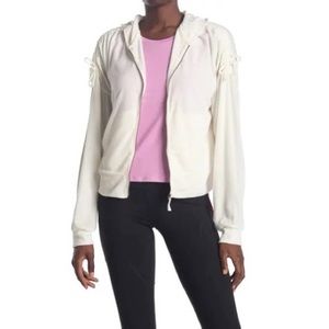 NWT Splendid Cinching Tie Zip Front Hoodie in White Size Large